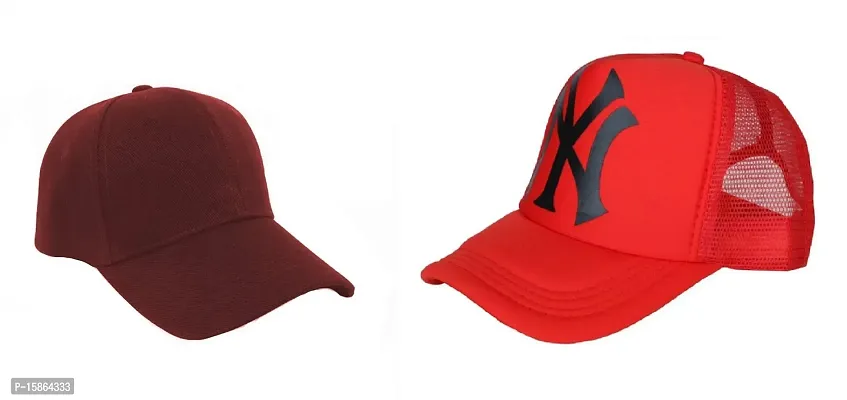 Michelangelo Red NY Half Net Baseball Cap and Maroon Baseball Unisex Cap Combo