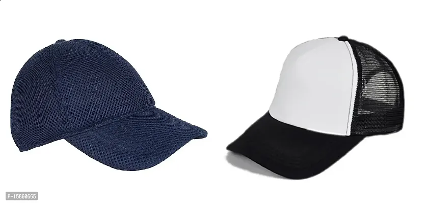 Michelangelo Navy Full NET Cap and Black White Half Net Unisex Cap Combo