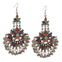 Michelangelo Fashion Oxidized Silver Afghani Tribal Dangler Hook Chandbali Earrings for Girls and Women-thumb2