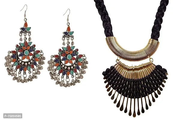 Michelangelo Banjara/boho Tribal Necklace and Funky Earring COMBO For Girls and Women-thumb0