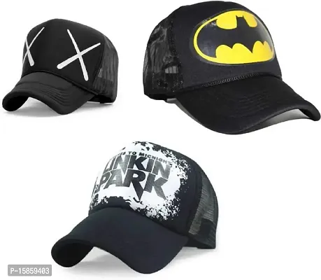 FashMade Black Linkin Park Batman and XX Baseball Half Mesh Cap Combo for Boys/Men and Women/Girls(Pack of 3 CAPS)-thumb0