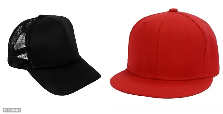 Michelangelo Red Hip Hop Cap and Black Half Net Combo for Boys/Girls (Pack of 2) As Shown in Picture