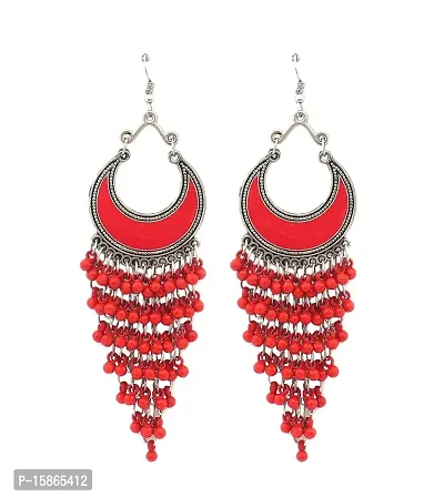 FashMade Ethnic Oxidized Earrings for Women Girls Boho theme Style Work Earrings loops chandbali hoops meena work Silver golden red pink blue (49)