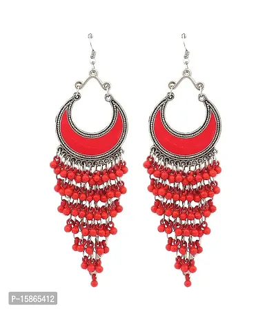 FashMade Ethnic Oxidized Earrings for Women Girls Boho theme Style Work Earrings loops chandbali hoops meena work Silver golden red pink blue (49)-thumb0