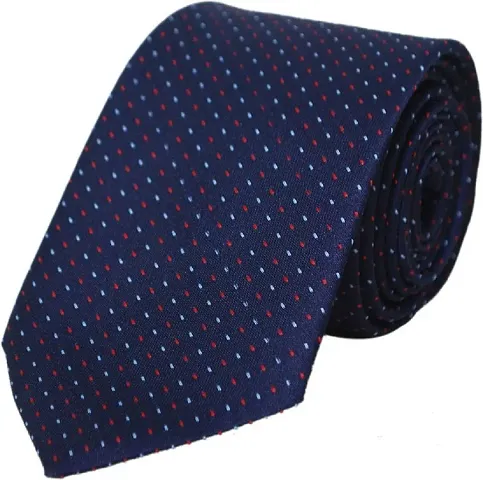 Michelangelo Blue Tie With White & Red Pin Dots