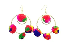 Michelangelo Oxidized Silver Hoop  Multicolor PomPom/Fashion/Trendy Earring For Women/Girls (Pack Of 2)-thumb2