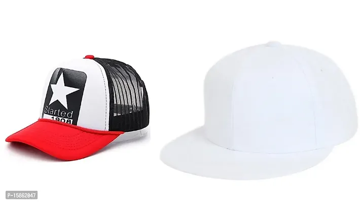 Michelangelo White Hip Hop Cap and 1908 Red Half Net Combo for Boys/Girls (Pack of 2)-thumb0