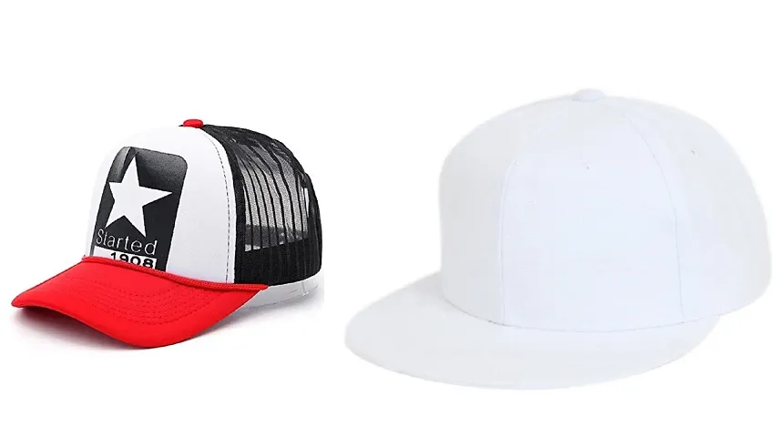 Michelangelo White Hip Hop Cap and 1908 Red Half Net Combo for Boys/Girls (Pack of 2)