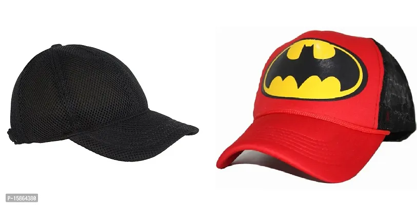 Michelangelo Red Batman Half Net and Black Full Net Cap Combo for Men/Girl/Womens Unisex Cap-thumb0