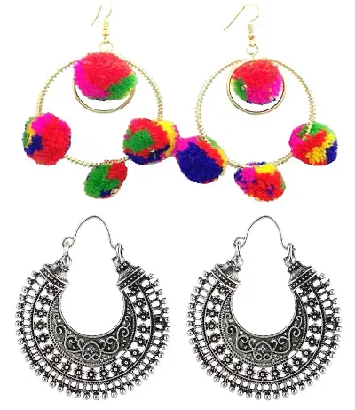 Michelangelo Hoop PomPom Earring For Women/Girls (Pack Of 2)