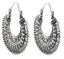 Michelangelo Oxidized Tibetan Style Hoop Earrings For Girls and Women (Silver)-thumb2