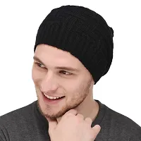 Michelangelo Men's Wool Inside Fur Beanie Cap (Black, Free Size)-thumb2