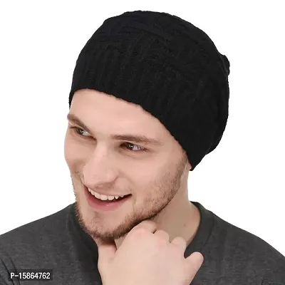 Michelangelo Men's Wool Inside Fur Beanie Cap (Black, Free Size)-thumb3