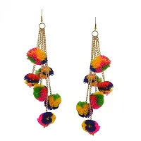 Michelangelo Multi-color Hanging/Dangle/Tassel Pom Pom Earnings For Women  Girls (6 Tassel)-thumb2