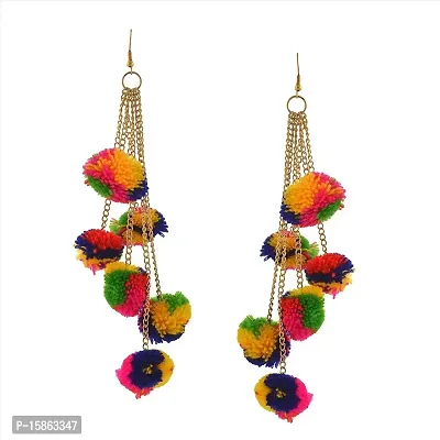 Michelangelo Multi-color Hanging/Dangle/Tassel Pom Pom Earnings For Women  Girls (6 Tassel)-thumb3