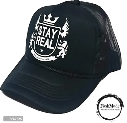 FashMade StayReal Printed Halfnet Cap for Men/Boys  Women/Girls Black-thumb0