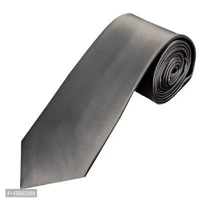 FashMade Men/Boy's Slim Skinny Steel Grey Tie Formal Casual Look Satin Tie-thumb0