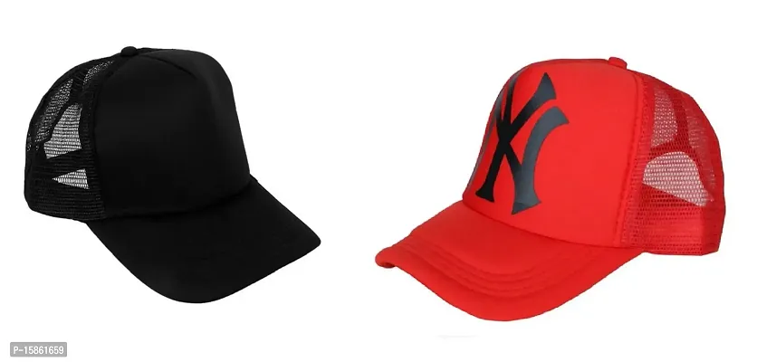 Michelangelo Red NY Half Net Baseball Cap and Black Half Net Unisex Cap Combo-thumb0