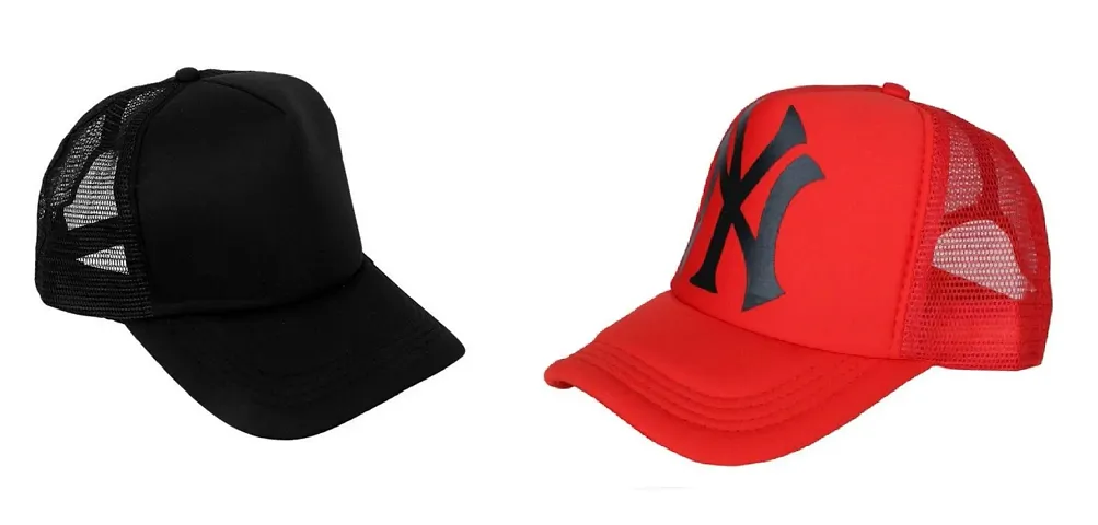 Michelangelo Red NY Half Net Baseball Cap and Black Half Net Unisex Cap Combo