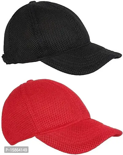 FashMade Black and Red Full Mesh/Net Cap Combo for Boys/Men and Women/Girls(Pack of 2 CAPS)-thumb0