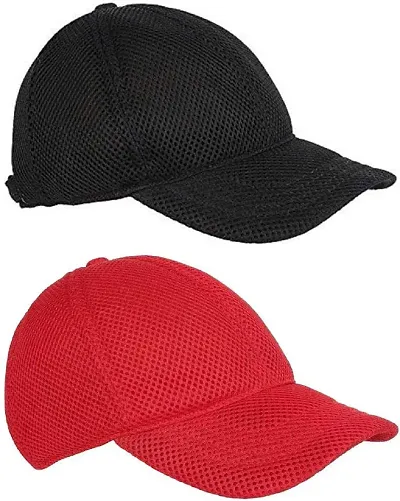 FashMade Black and Red Full Mesh/Net Cap Combo for Boys/Men and Women/Girls(Pack of 2 CAPS)