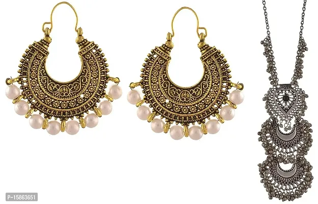 Michelangelo Antique Finish Necklace Turkish Style With Earring Combo For Girls and Women