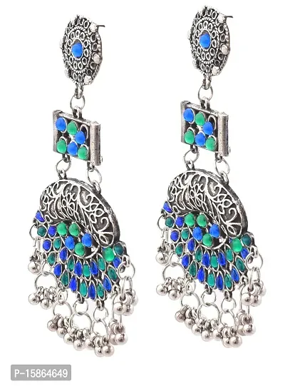 FashMade Ethnic Oxidized Earrings for Women Girls Boho theme Style Work Earrings (Silver Blue)-thumb2