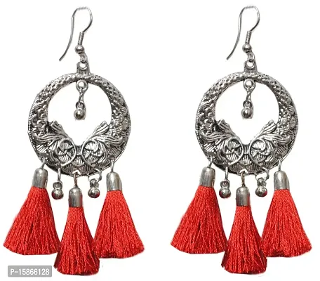 Michelangelo Red Brass Antique Ethnic Thread Tassel Earring for Women