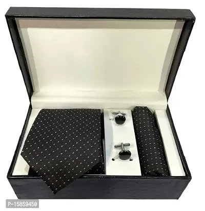 FashMade Men's Formal Tie Pocket square Cufflink Leather Box Set 1009-Leather Box-thumb2