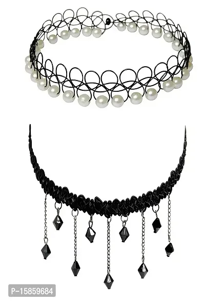 Michelangelo Combo of Black Fabric Choker for Girl  Women (Black)