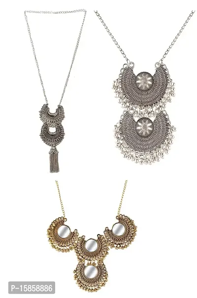 FashMade Brass Oxidized Tribal Chain Necklace Jewelry Combo For Women/Girls Boho Style (as visible in Picture)