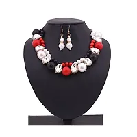 FashMade Trendy Choker Necklace set silver golden red white For Women/Girls (Red)-thumb1