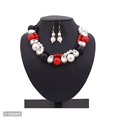 FashMade Trendy Choker Necklace set silver golden red white For Women/Girls (Red)-thumb2