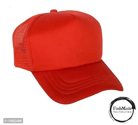 FashMade Solid Red Halfnet Cap for Men/Boys  Women/Girls-thumb0