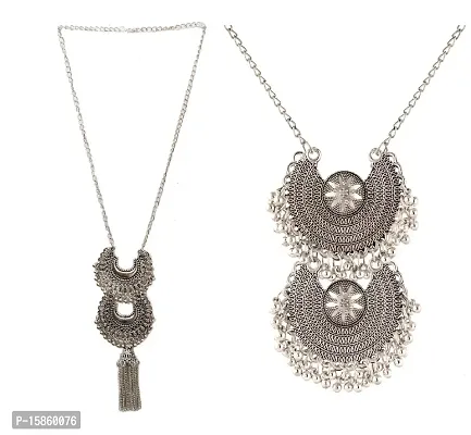 FashMade Brass Oxidized Tribal Chain Necklace Jewelry Combo For Women/Girls Boho Style (as visible in Picture)-thumb0
