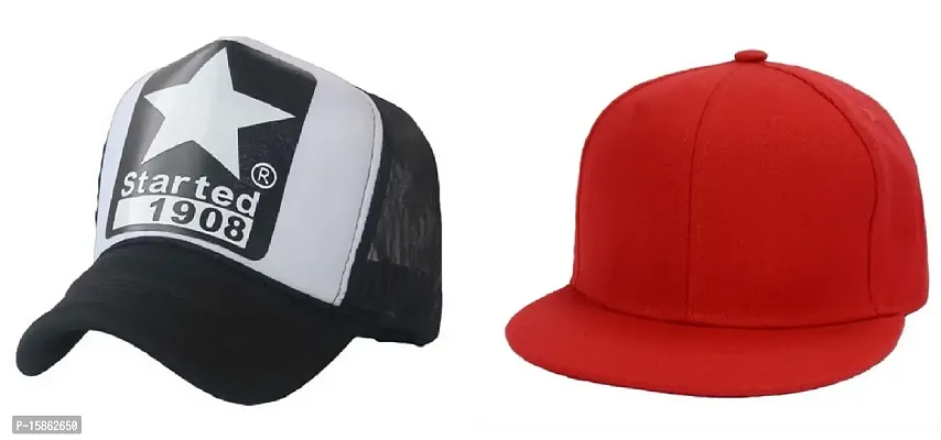 Michelangelo Red Hip Hop Cap and 1908 Black Half Net Combo for Boys/Girls (Pack of 2) As Shown in Picture-thumb0