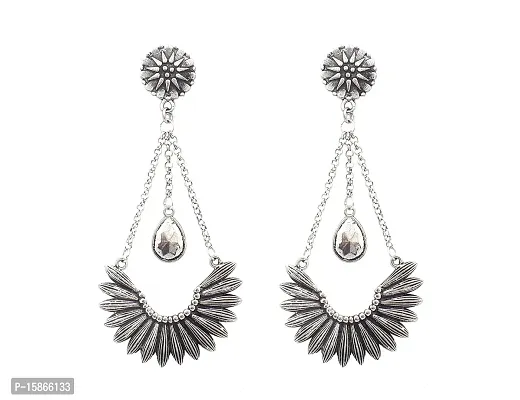 FashMade Ethnic Oxidized Earrings for Women Girls Boho theme Style Work Earrings (Silver)-thumb0