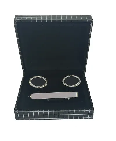 Men's simple oval cufflinks with tie pin set