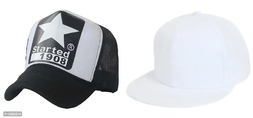 Michelangelo White Hip Hop Cap and 1908 Black Half Net Combo for Boys/Girls (Pack of 2) As Shown in Picture