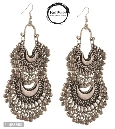 FashMade Oxidised Antique Earrings Jhumki for Women/Girls (Silver17)