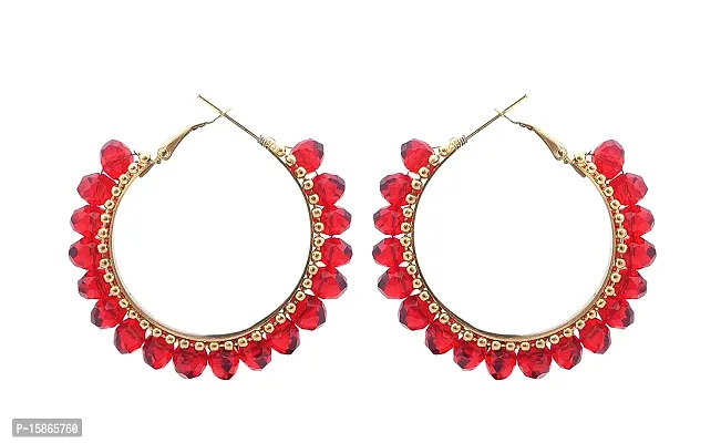 FashMade Ethnic Oxidized Earrings for Women Girls Boho theme Style Work Earrings loops chandbali hoops meena work Silver golden red pink blue (62)