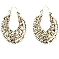 Michelangelo Oxidized Gold Chandbali Style Hoop Earrings For Girls and Women-thumb1