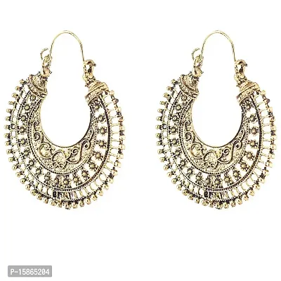 Michelangelo Oxidized Gold Chandbali Style Hoop Earrings For Girls and Women-thumb2