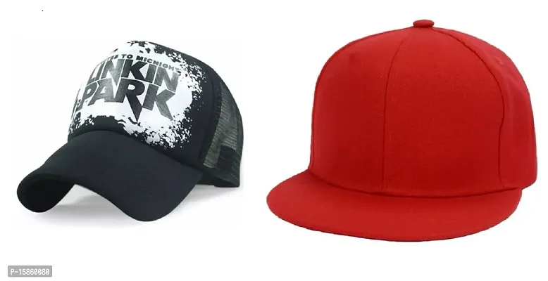 Michelangelo Red Hip Hop Cap and Linkin Park Black Half Net Combo for Boys/Girls (Pack of 2) As Shown in Picture-thumb0