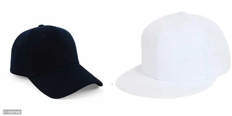 Michelangelo White Hip Hop Cap and Black Baseball Combo for Boys/Girls (Pack of 2)-thumb0