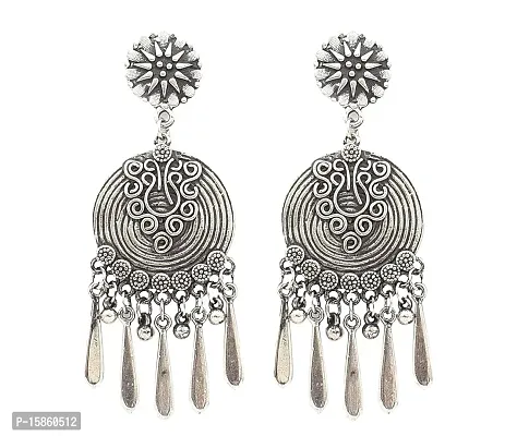 FashMade Ethnic Oxidized Earrings for Women Girls Boho theme Meena Work Earrings (Silver)