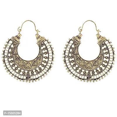 Michelangelo Oxidized Gold Chandbali Style Hoop Earrings For Girls and Women