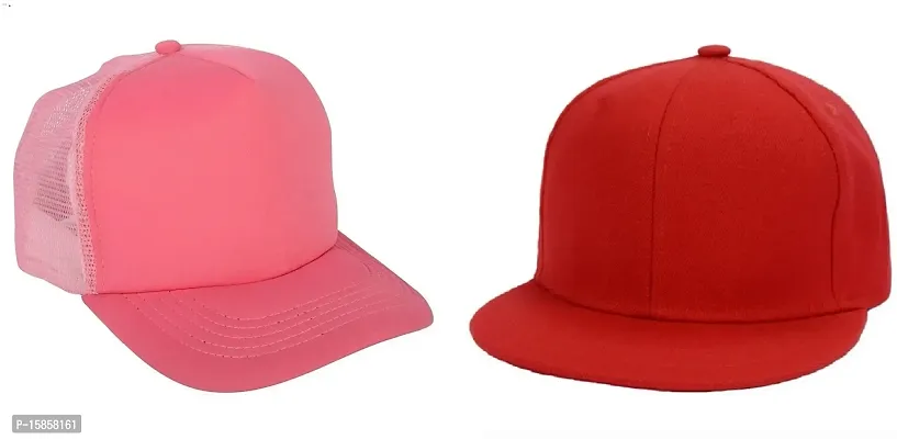 Michelangelo Red Hip Hop Cap and Pink Half Net Combo for Boys/Girls (Pack of 2) As Shown in Picture