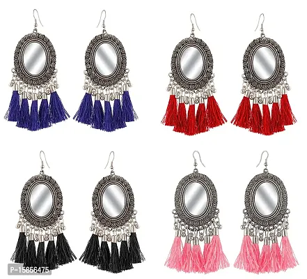 FashMade Stylish Mirror Earrings with Tassels for Girls And Women (Pack Of 4) AS SHOWN IN PICTURE BEST QUALITY-thumb0