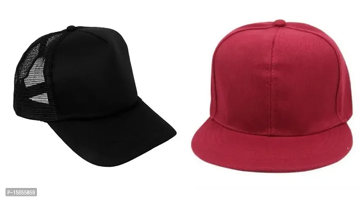 Michelangelo Maroon Hip Hop Cap and Black Half Net Combo for Boys/Girls (Pack of 2) As Shown in Picture-thumb0